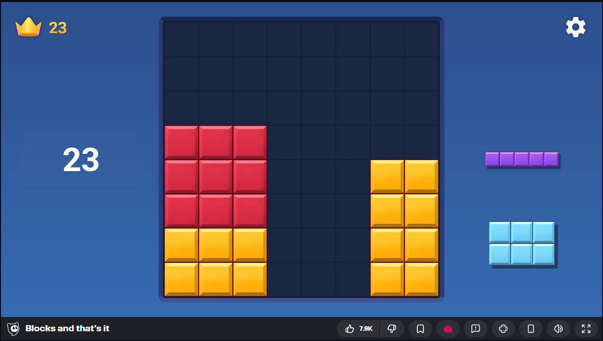 Blocks and That’s It puzzle board with red, yellow, purple, and blue block shapes